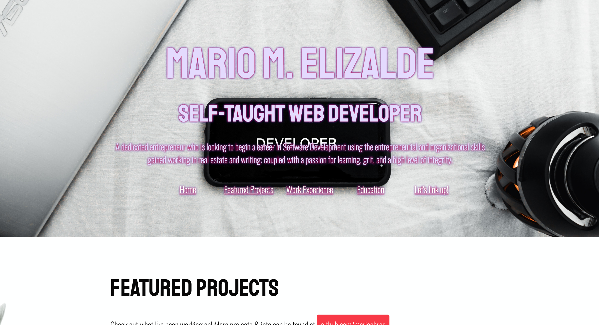 screenshot of menu of css-portfolio